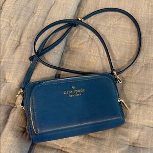 New Kate Spade Staci Dual Zip Around Crossbody Sapphire Ice